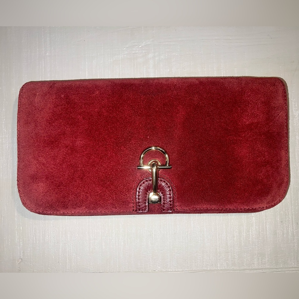 Maroon/red suede clutch